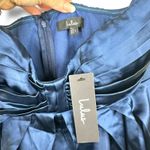 Lulus NWT Memorable Entrance Dark Blue Strapless Satin Pleated Maxi Gown Dress Photo 9