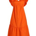 Cider NEW Boho Ruffled Sleeveless Tie Back Midi V Neck Tiered Dress M Orange #3116 Photo 0