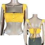 California Waves Yellow Smocked Ruffle Bikini Top NWT SMALL Photo 1