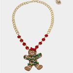 Betsey Johnson  Gingerbread Cookie Christmas Necklace Earrings Set Rhinestone Bow Photo 5