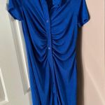Micas Blue Ruched Button Up Midi Dress Photo 0