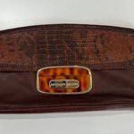 Antonio Melani  NWT Brown Leather Clutch With Tortoise Clasp Green Lining Photo 0