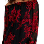 Nine West Top, Black,red print, elastic neckline could wear off shoulder S NWT Photo 0