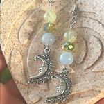 Handmade  Prehnite + Aquamarine + Crystal Moon Dangle Earrings 🌙 Photo 5