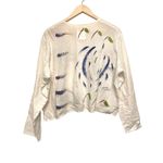 Sloop Jones Art To Wear Crop Button Shirt Women Size Medium White Hand Painted Photo 1