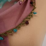 Ebru Collection Floral Scarf Crochet Trim Cottage Boho Feminine Romantic 38 x 38 Pink Photo 8