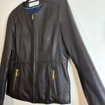 T Tahari Black Leather Collarless Zip Front Jacket Women's Size L Photo 5