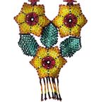 Beaded Flower Necklace Yellow Red Green Statement Handmade Jewelry Photo 2