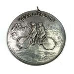 VINTAGE 1974 CYCLISTS (TANDEM BICYCLE) International PEWTER Medallion Pendant Silver Photo 0