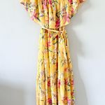 Pink Lily  Ruffle Neckline Maxi Dress in Yellow Floral - Size L Photo 1