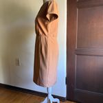 SEPTEMBER | Camel Tan Pencil Short Sleeve Midi Dress Pearl Inset Bodice | Small Photo 2