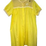 Vintage Archdale Maid House Coat Robe Button Front Yellow Gingham Bee M Lace Size M Photo 0