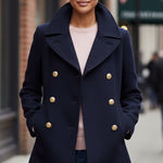 J.Crew  Preppy Wool Blend Navy Gold Buttons Double Breasted Military Peacoat 0 Photo 0