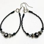Fire polished black crystal earrings in Swarovski beaded teardrop loop dangle Photo 0