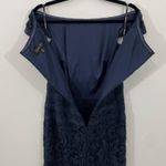 Tadashi Shoji Navy Blue Lace Bateau Off the Shoulder Mermaid Gown Dress Size 4 Photo 3
