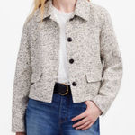 Madewell Button-Front Jacket Tweed Black White Textured Blazer Size 6 Women's Photo 0