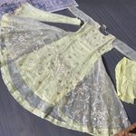 Party wear Indian Designer Maxi Anarkali 3pc suit Wedding Pakistani gown Yellow Size L Photo 3