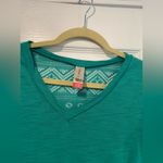 No Boundaries  Size S Turquoise V Neck Sheer Lace Mesh Back Short Sleeve T Shirt Photo 3