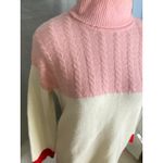 Lovers + Friends Pink Ivory Red Colorblock Turtleneck Sweater XS Cable Knit Photo 4