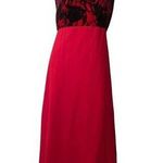 Vintage red and black tapestry v neck Victorian maxi dress with bow tie shoulder Size undefined Photo 0