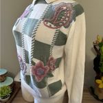Alfred Dunner Checkered Floral Collared Preppy Cream and Sage Sweater Photo 1