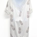 Anthropologie Pineapple Print Crochet Lace Beachy Boho Chic Tunic T-Shirt Dress White Photo 2