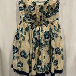 Adorable pleated strapless mini dress Alberta Ferretti flare floral cream aqua Blue Size 6 Photo 13