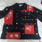 Earth Sea & Sky Jacket Roses Flowers Floral Black Patchwork Buttons Womens XL Photo 3