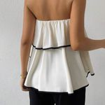 SheIn White Ruffle Crop Top with Black Trim Photo 1