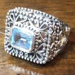 BARSE Blue Topaz Sterling Silver Filigree Cut Out Statement Ring Sz 7 Photo 5