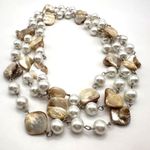 Vintage Long Pearl Necklace and Shell Pearl 53”Double Classic White Photo 8
