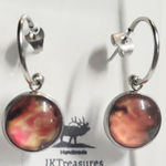 Handmade Nebula Galaxy Cosmic Ethereal Pink & Orange Hoop Earrings Photo 0