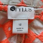 STYLUS Neon Orange Beige Embroidered Geo Twill Shorts Size 12 Photo 5