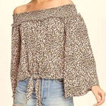 Free People Free‎ People Movement Womens Blouse Sz M Pink Leopard Smocked Off Shoulder Bell Photo 0