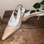 Etienne Aigner  Womens 7 Leather Florad Beige Slingback Kitten Heel Pointed‎ Toe Photo 0