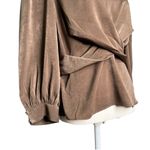EXPRESS  Women’s Satin Crew Neck Puff Sleeve Wrap Top Brown Blouse Size Large Photo 2