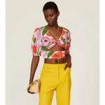 Banjanan Shirt Womens X Small Orange Pink Green Aurora Cutout Blouse Top‎ Cotton Size XS Photo 3