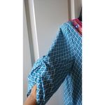 Urban Coco  Womens Dress Sz Large Blue Green Geometric Ruched Sleeves Peasant Photo 2