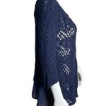 Anthropologie  Knitted & Knotted Open Knit Sweater Blue Sheer Chiffon Sides 3/4 M Photo 1
