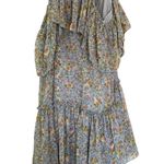 Forever 21 Vintage Blue Floral Ruffle Open Shoulder Key Hole Mini Dress Small Photo 1