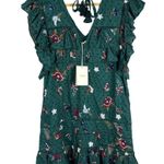 Tularosa  Lindsay Dress in Emerald Ruffled Sleeves Embroidered Sparkle Size Small Photo 3
