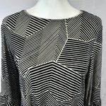 New Direction Long layered bell sleeve navy and cream jacquard print top size medium Photo 1