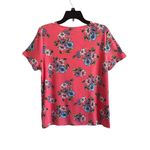 Rafaella  Women's Large Pink Floral Short Sleeve Round Neck Cotton Blouse Top Photo 7