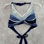 None 09. Blue Crisscross Stripe Padded Halter Tie Bikini Swimwear Top XL Photo 0