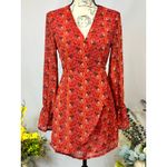One Way  Wrap Around Paisley Mini Dress Long Sleeves Red/Orange 12 Photo 3