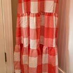 Lou & grey Gingham Check Tiered Tank Midi Smocked Dress in Coral/White Size L Photo 3