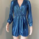 Honey Punch  That's a Wrap Dress Womens Small METALLIC Blue Print Mini NWT #193 Photo 3
