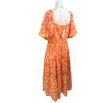 NEW BTFBM Orange Pink Floral Tropical Ruched Puff Sleeve Tiered Maxi Dress XXL Photo 3