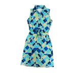 J. McLaughlin  Dolly Catalina Cloth Sleeveless Dress Belted Green/Blue Print XS Photo 2
