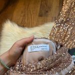 Mac Duggal IEENA FOR  Sequined Drop Shoulder Faux Wrap Gown In Copper Photo 6